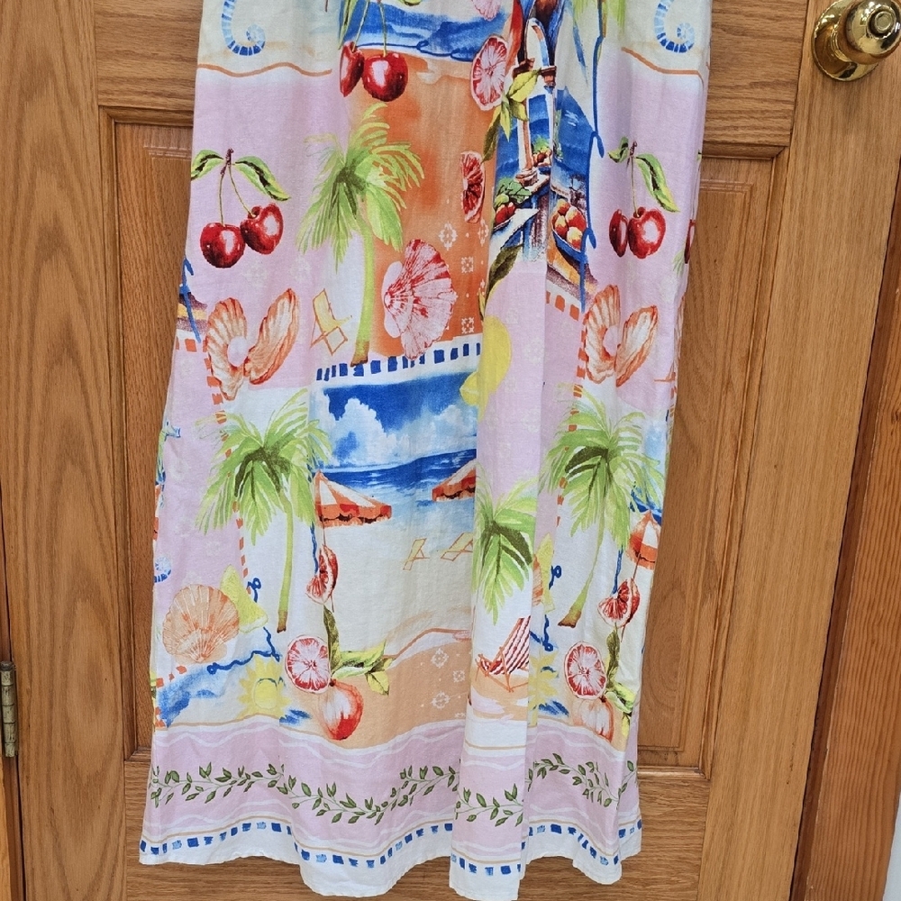 C&C California White Dress with Blue and Green Beach Patterns, XL, NWT - Picture 8 of 16